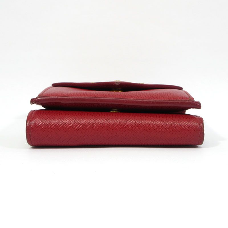 【三重本店】 中古 PRADA | プラダ 1MH021 QWA F068Z サフィアーノ メタル コンパクトウォレット 三つ折り財布 レッド系×ゴールド 【125】