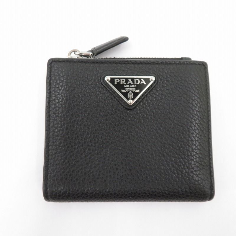 【瀬戸大橋店】 中古 PRADA | プラダ 二つ折り財布 ヴィッテロダイノ トライアングルロゴ コンパクトウォレット 2ML049_2E54_F0002 ブラック 【125】
