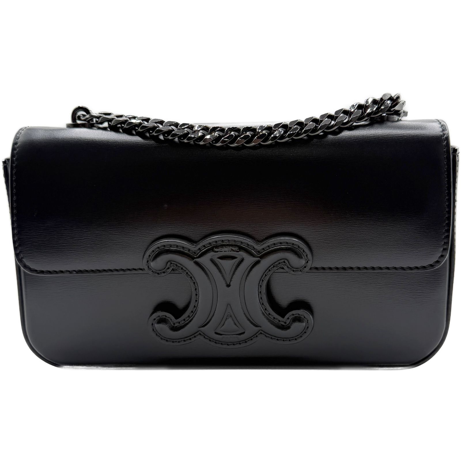 セリーヌ(CELINE) キュイル トリオンフ チェーンショルダー 黒 レザー ブラック金具 新品同様 レディース ショルダーバッグ