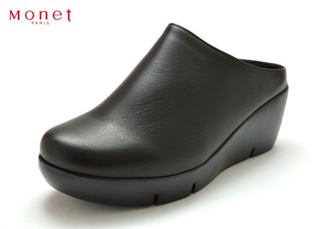 カジュアルモネ 88904 Casual Monet 厚底ソフトレザーミュール ウエッジサンダル 厚底サンダル レディースサンダル 厚底靴 3E 日本製 ウエッジソール 本革 天然皮革 レザー 履きやすい 疲れにくい 柔らかい 婦人 靴 クロ ブラック 黒