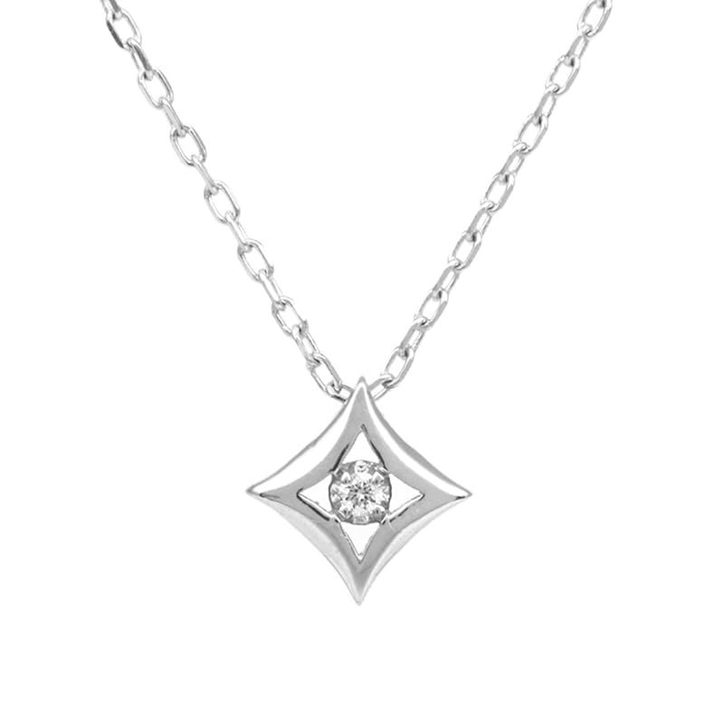 PLUSTER ダイヤモンド ネックレス 一粒 (ひし形 ペンダント) アレルギー対応 シルバー925 プラチナ仕上げ ロジウムコーティング (フラワー ボックス セット) /レディース メンズ ジュエリー アクセサリー 誕生日 クリスマス プレゼント