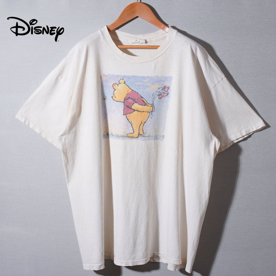 90s USA製 ディズニー Disney プーさん Tシャツ XL アイボリー ヴィンテージ Vintage オーバーサイズ ビッグシルエット PLANT THE EARTH ヴィンテージT キャラT アニメT 古着 T202