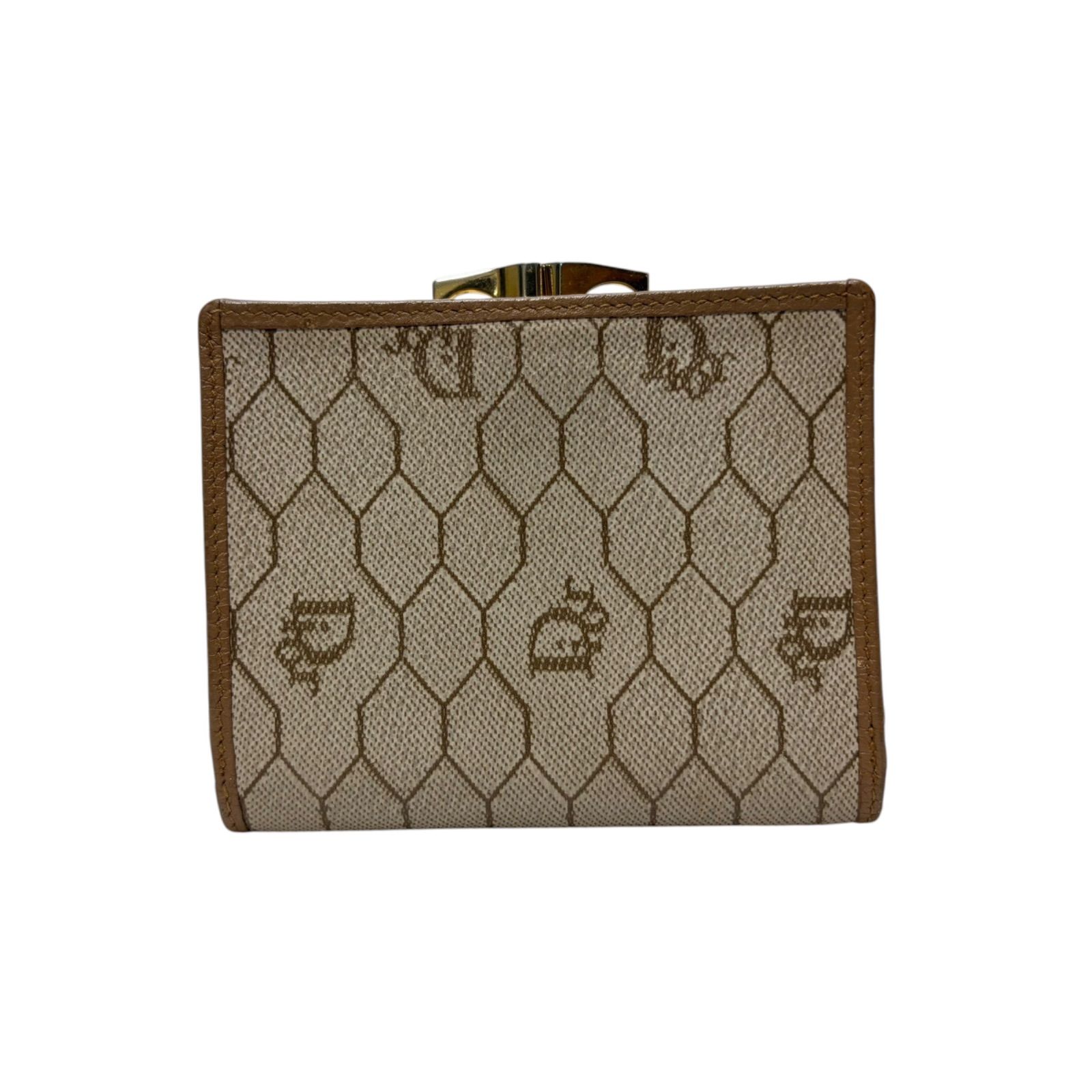 4790 Christian Dior クリスチャンディオール 折り財布 がまくち ベージュ PVC 総柄