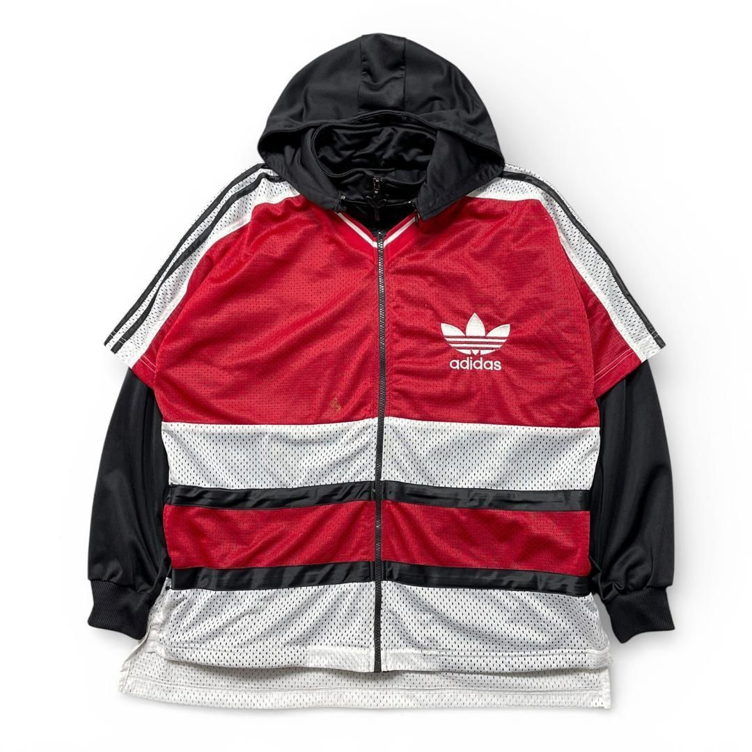 古着 90S ヴィンテージ adidas アディダス メッシュ レイヤード トラックジャケット バスケット アイスホッケー ジャージ メンズL AM0173