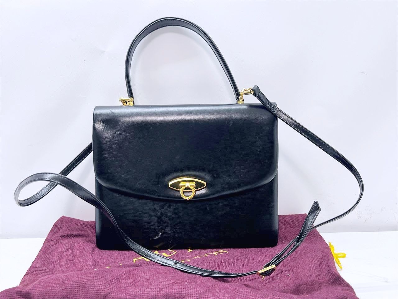 LAUNER LONDON　ロウナーロンドン　スムースレザー　2WAY　ハンドバッグ　ショルダー　黒　ゴールド 18,250円
