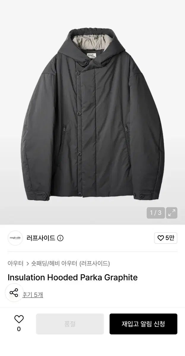 1 ROUGH SIDE INULATED HOODED PARKA GRAPHITE