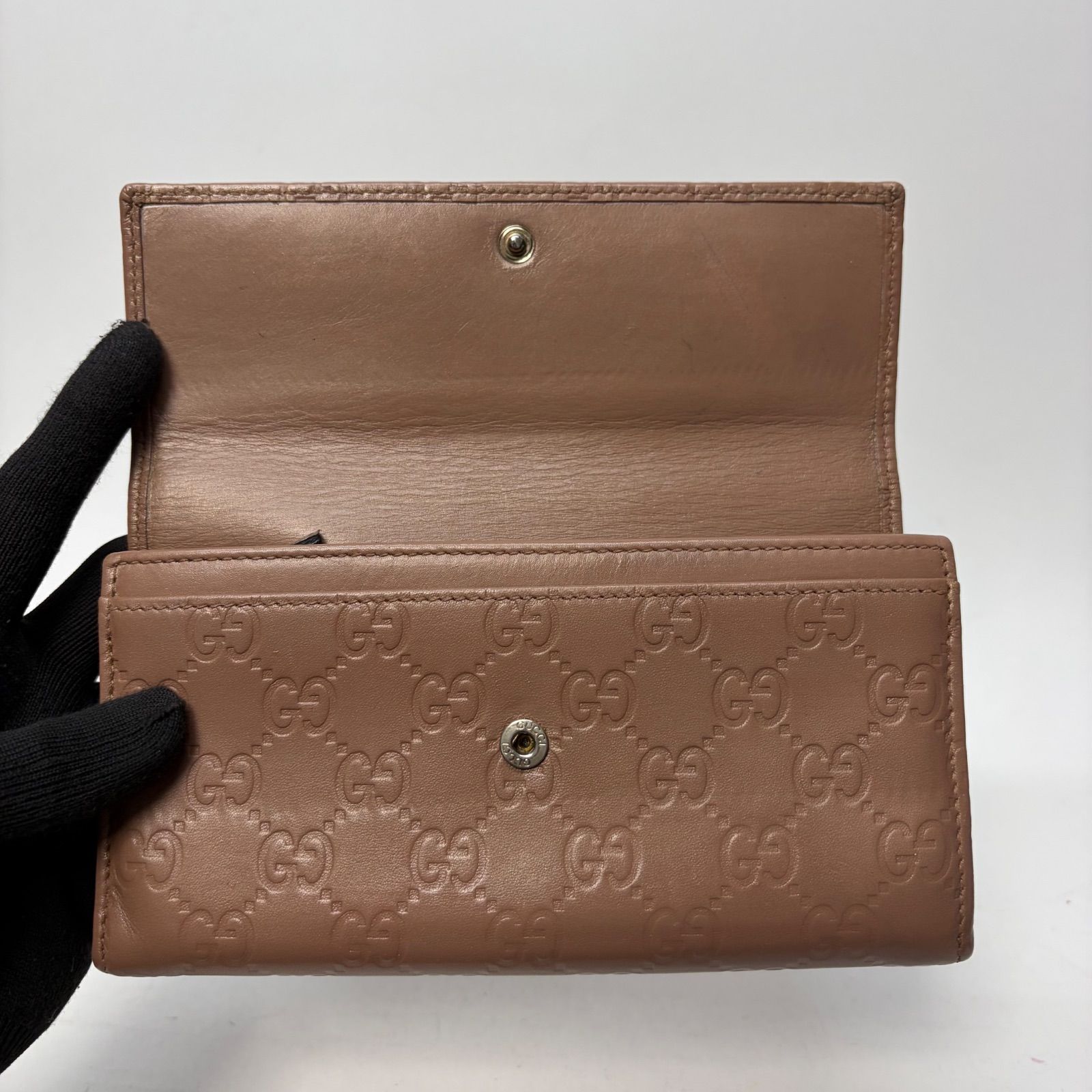 レディース 4699 GUCCI グッチ 長財布 GG シマレザー ピンクベージュ 