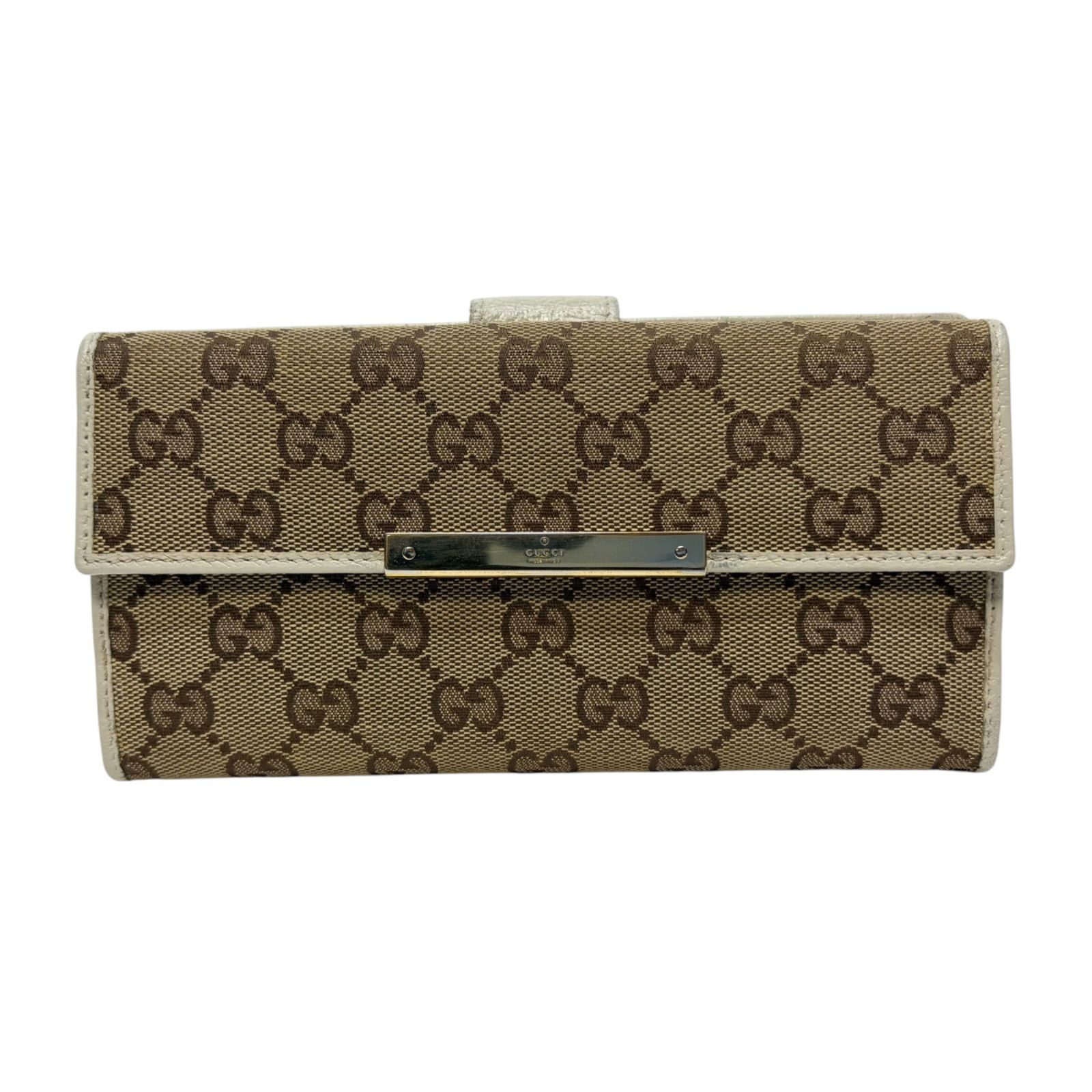 4695 GUCCI グッチ 長財布 キャンバス Wホック ホワイトベージュ