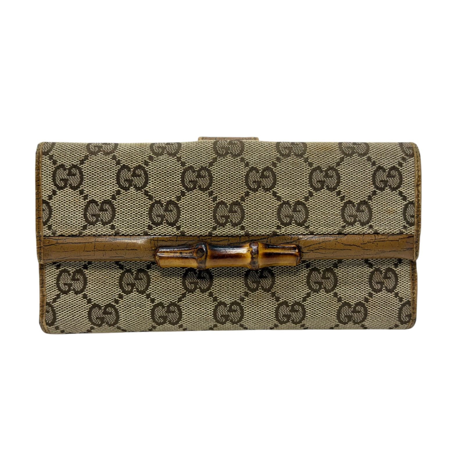4700 GUCCI グッチ 長財布 キャンバス バンブー ブラウン Wホック