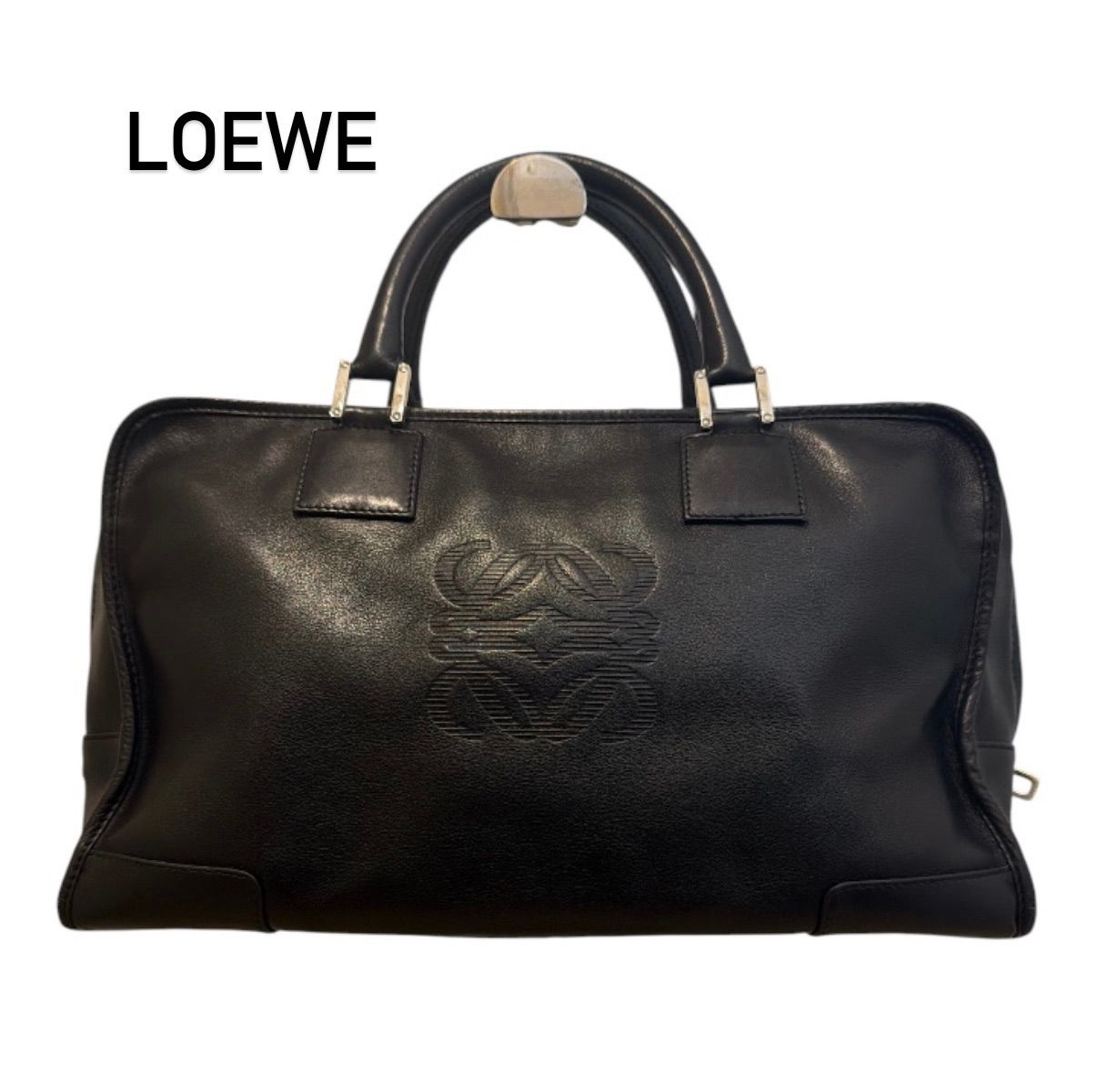 【美品】LOEWE ロエベ アマソナ アナグラム型押し レザー ハンドバッグ 黒