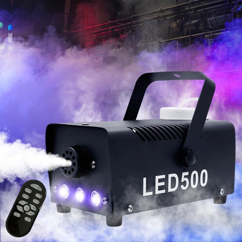ミニ 500W 赤、緑、青のLEDが変わるフォグマシン 煙霧機 ポータブル 無線赤外線 リモコン付き ハロウィン/結婚式/ディスコ/クラブ/舞台用 煙の演出 LED500kk 5d64eecf