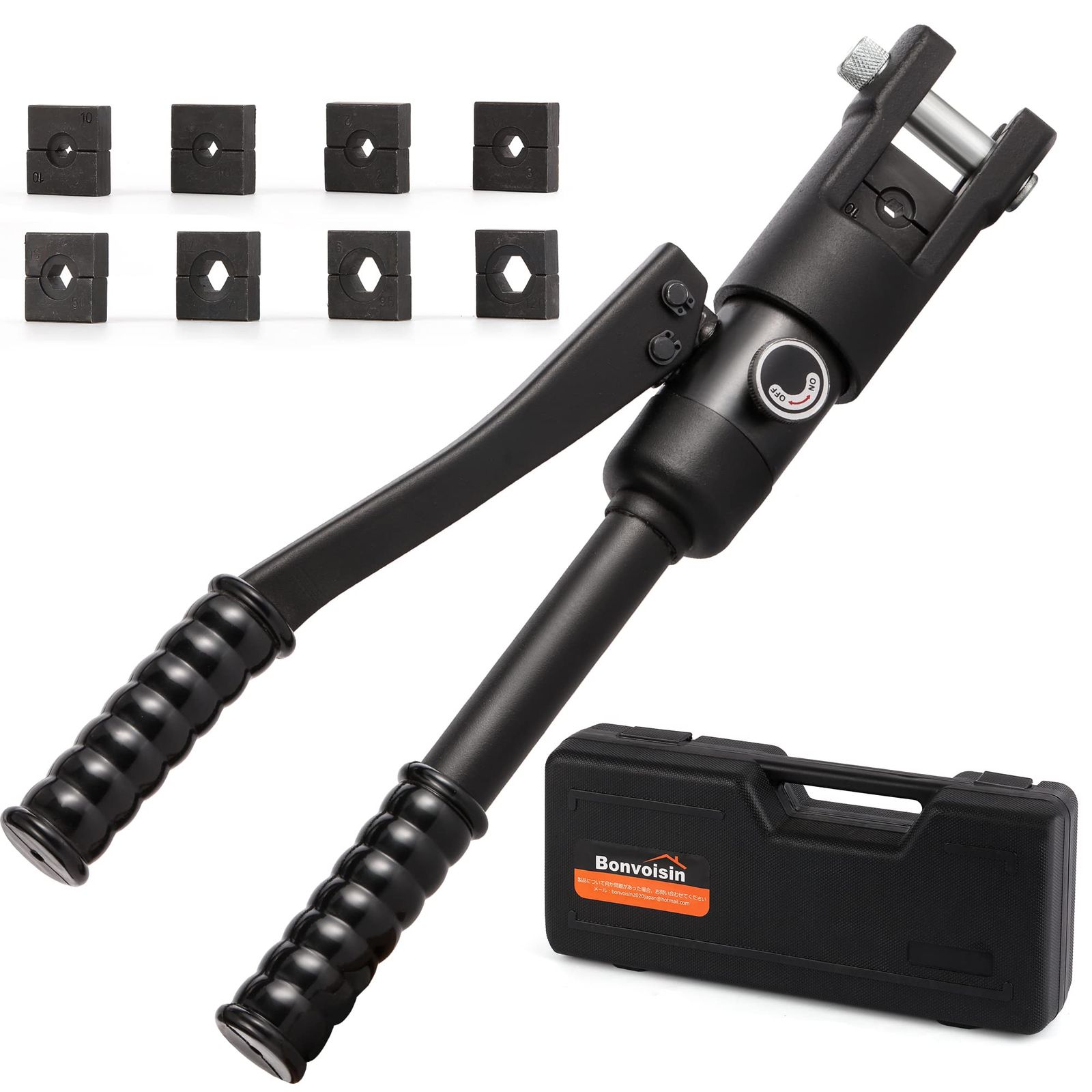 Bonvoisin 油圧圧着工具 高速型 圧着ペンチ 10-120mm? ハイドロプライヤー 銅/アルミ端子用 ダイス8種付き 専用ケース付き 手動 裸端子圧着用 出力12T 日本語説明書 (MK120)kk a7cfada8