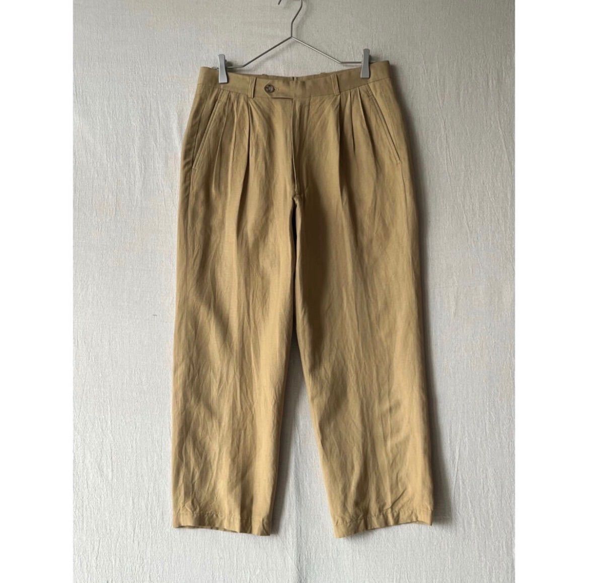 【リネン×レーヨン】 90s DOMANI UOMO 3タック スラックス / マスタード パンツ USA ビンテージ P6-05028-999