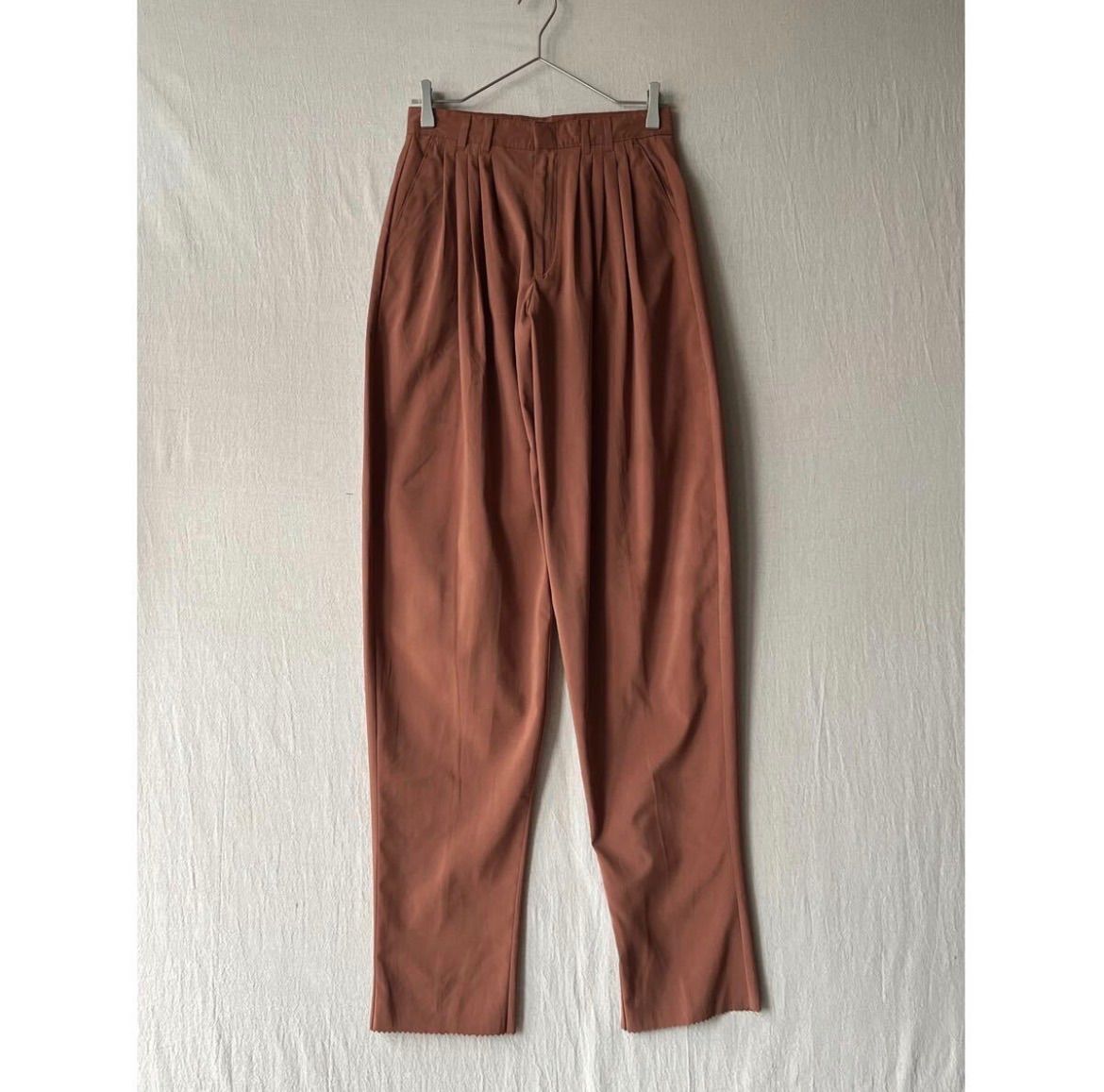 【デッドストック】 USA製 80s 90s Vintage スラックス / 28 ポリ ブラウン 多タック パンツ ビンテージ P6-04025-9343