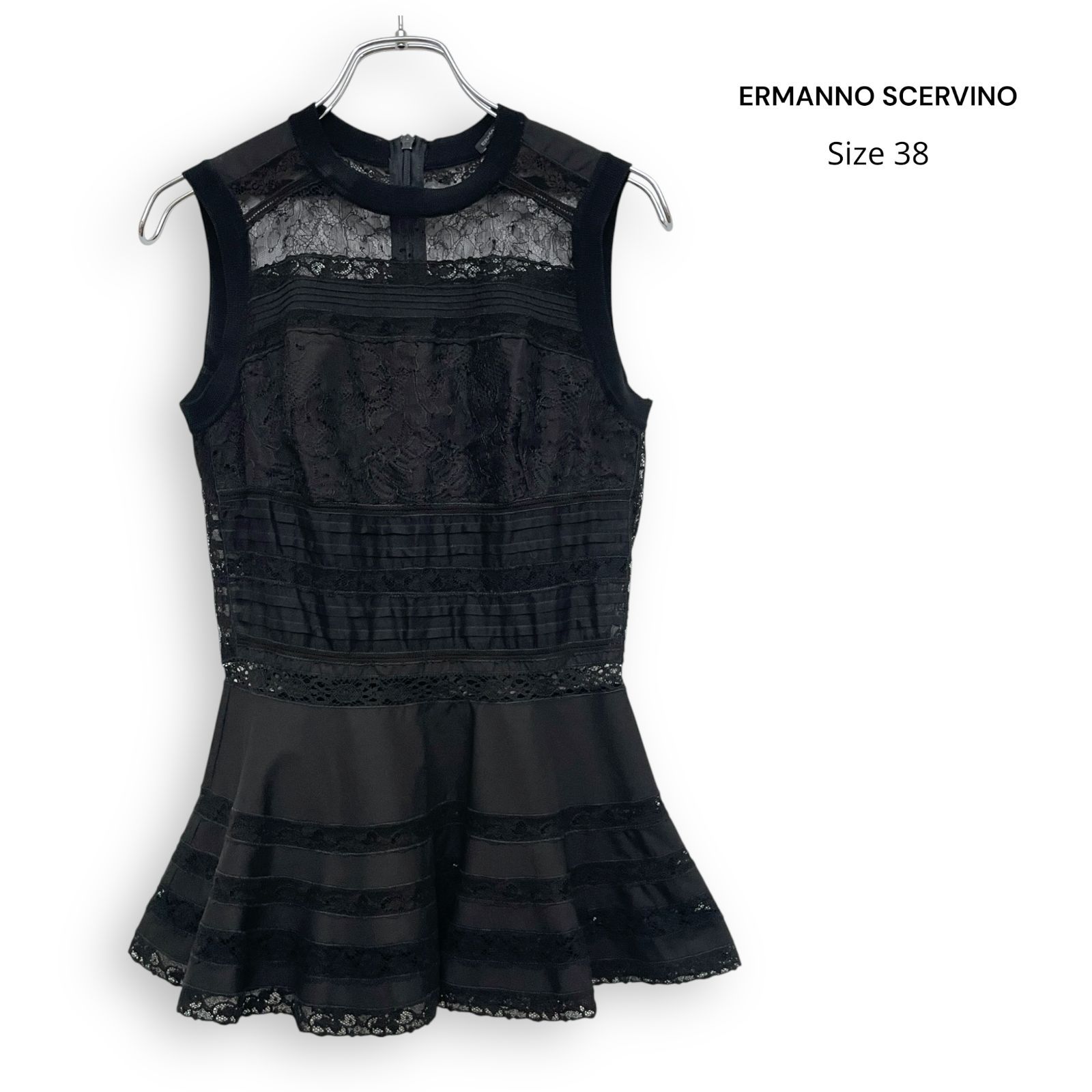 ERMANNO SCERVINO エルマンノ シェルヴィーノ レース 刺繍 ペプラム ブラウス ノースリーブ Size38