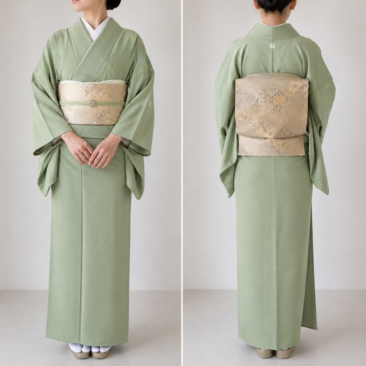 K182 美品 色無地 身丈160cm 浜ちりめん 一つ紋 正絹 和装 和服 着物