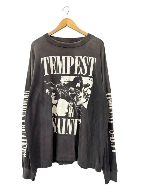 セントマイケル SAINTMICHAEL 24AW LS TEE TEMPEST ヴィンテージ加工 プリント ロングスリーブ 長袖Tシャツ ロンT SM-YS1-0000-011 L 黒ブラック ブランド古着ベクトル 中古☆AA★260607