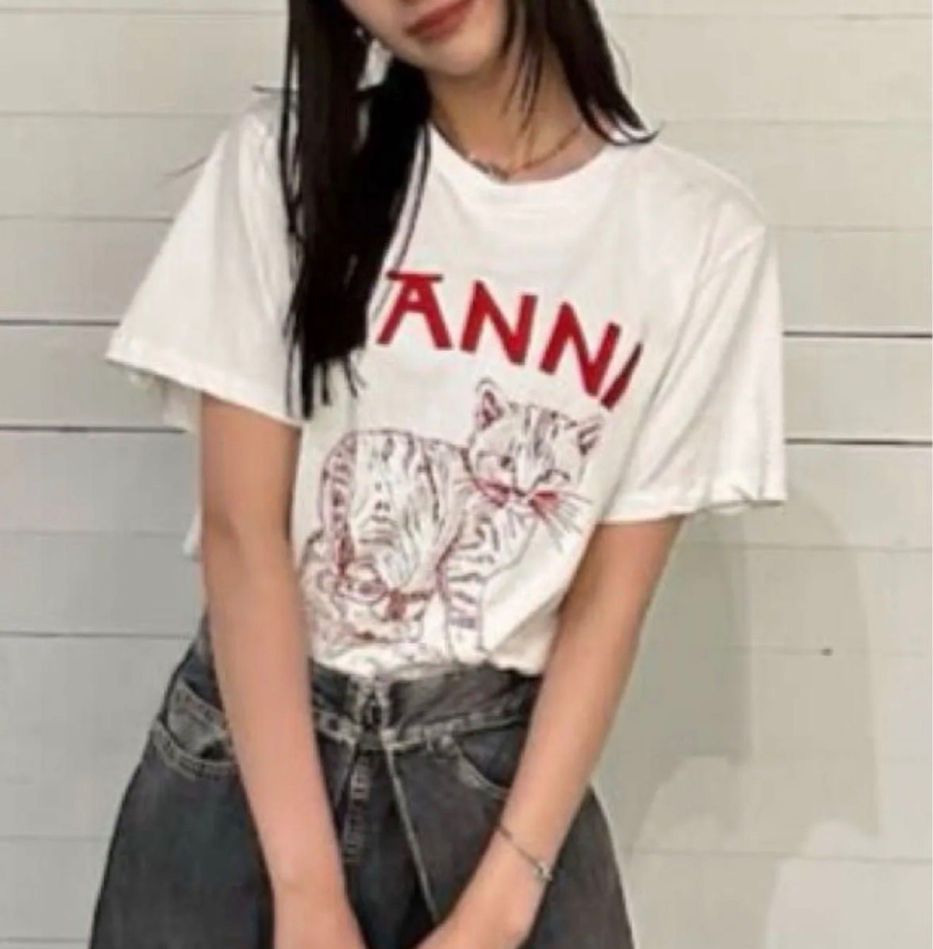 GANNIガニー キャッツグラフィック Tシャツ オーガニックコットン