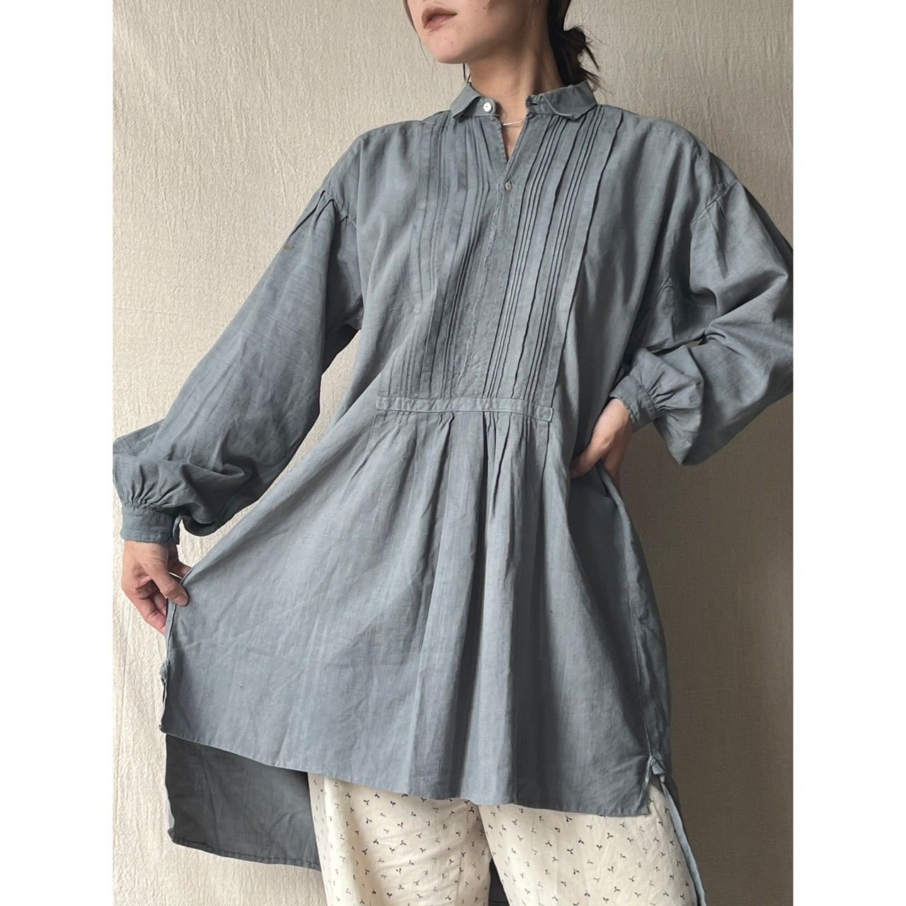 【後染め】~1920s Euro vintage スモック シャツ / アンティーク ビンテージ ユーロ 1900s 1910s 10s 20s レディース T6-02091-9772