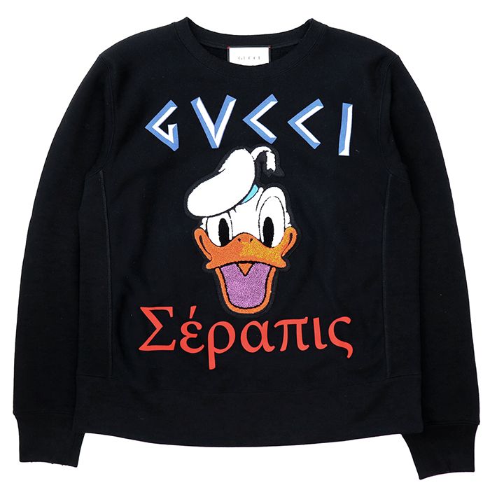 【SALE】GUCCI × Disney グッチ ディズニー スウェット ドナルドダック サイズ M メンズ クルーネック ロングスリーブ 丸首 長袖 トップス ブラック 黒 イタリア製