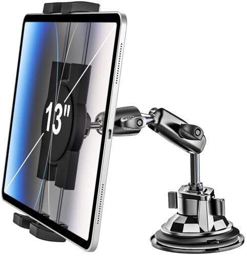 【2026年最新改良型/金属アーム】EXSHOW 車載 吸盤式タブレットホルダー 車 ダッシュボード用 スマホiPadホルダー 強い粘着力 真空吸盤 +超強力粘着ゲル丸型吸盤補助板 携帯ホルダー 360度回転 自由調節 伸縮アーム 取り付け簡 2249dba1