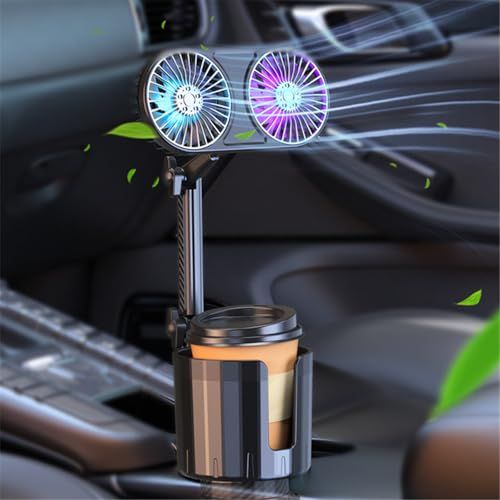 【2025年 登場】 AUSTYLCO 車用扇風機 車載扇風機 車用カップホルダーファン 双頭ファン カラフルな雰囲気のライト 3速調整 角度調整可能 USBインターフェース カップホルダー付きas b35ed72f