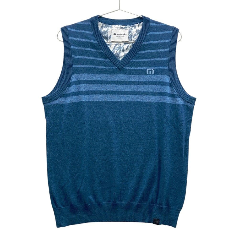 サイズ：L TRAVIS MATHEW トラビスマシュー Vネック ニットベスト ウール ボーダー柄 ネイビー系 [240101686290] ゴルフウェア メンズ ストスト