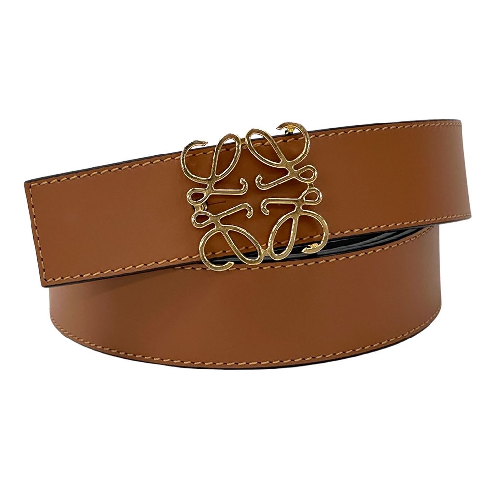 ロエベ LOEWE ベルト レディース メンズ ブランド アナグラム レザー ブラウン ブラック ゴールド 80/32 リバーシブル 【中古】