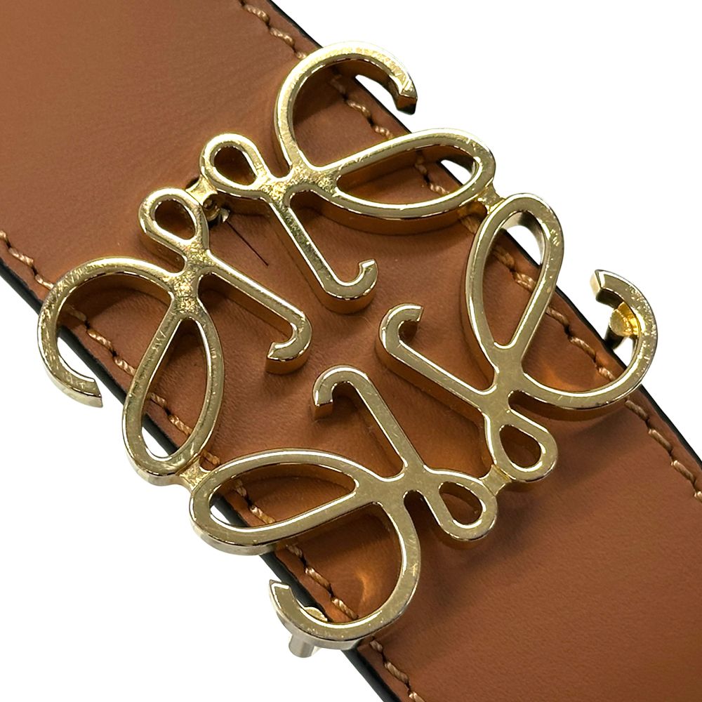 ロエベ LOEWE ベルト レディース メンズ ブランド アナグラム レザー ブラウン ブラック ゴールド 80/32 リバーシブル 【中古】