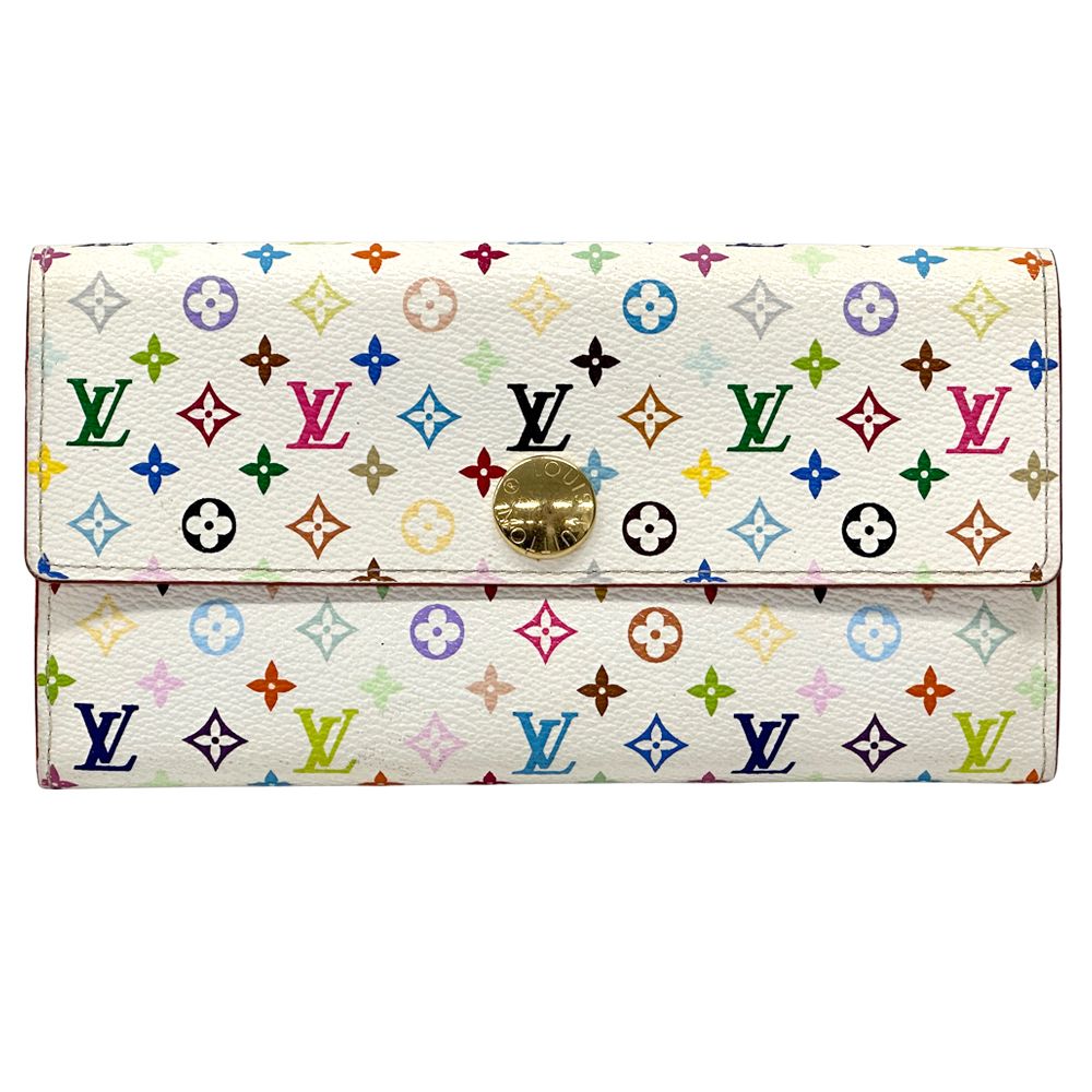 ルイ・ヴィトン LOUIS VUITTON 財布 モノグラム マルチカラー レディース メンズ ブランド 長財布 ポルトフォイユ・サラ リッチ ホワイト ピンク M93744 フラップ式 上品 大人 エレガント おしゃれ 【中古】