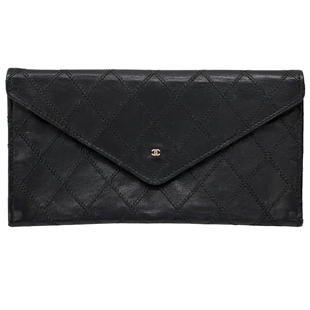 シャネル CHANEL 財布 ビコローレ レディース ブランド 長財布 レザー ブラック フラップ式 おしゃれ ロゴ 上品 大人 【中古】