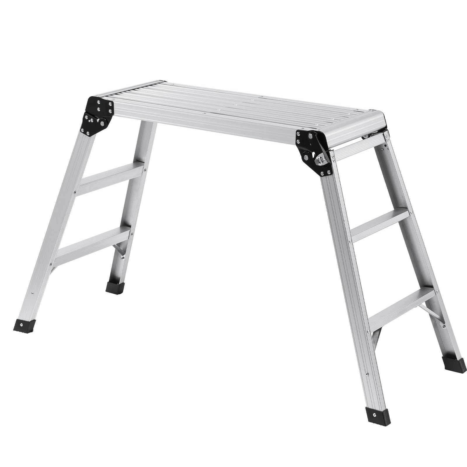 イーサプライ アルミ足場台 洗車台 3段 高さ70cm ハイタイプ 耐荷重150kg 天板76cm×30cm 軽量4kg 折りたたみ 幅広ステップ 踏み台 脚立 シルバー EEX-KYA25Ju