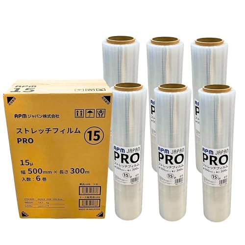 【箱売り】APM PRO 梱包用 ストレッチフィルム 15μ 500mm×300m 6巻セット 強力･万能 梱包用ラップ [梱包材・梱包フィルム]Ju