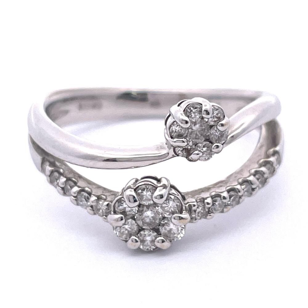 リング 指輪 ダイヤモンド 0.32ct 約10号 K18WG 3.8g フラワー デザイン ジュエリー【中古】