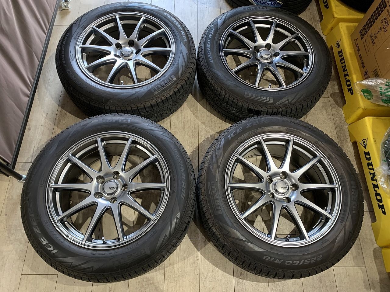 【2605055】スタッドレス SPORT ABELIA 18インチ 8J +38 PCD114.3 5H + PIRELLI ICE ZERO ASIMMETRICO 225/60R18 2022年 アルファード ヴェルファイア ハリアー RAV4 等