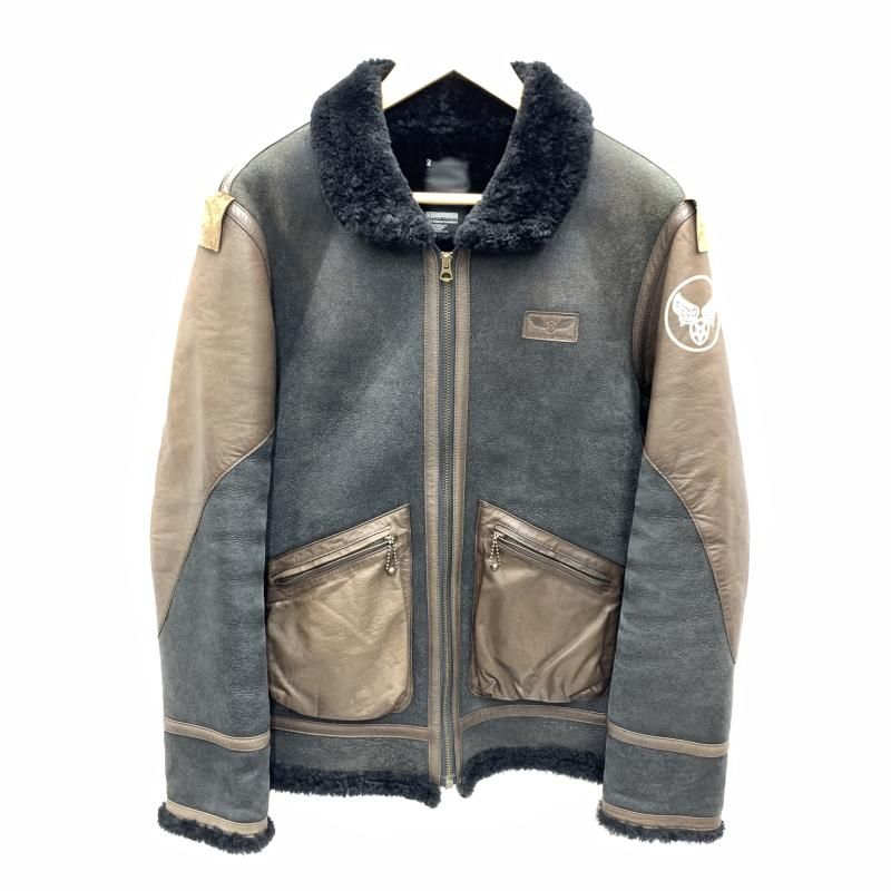 【中古】NEIGHBORHOOD B-3 ムートンジャケット 2 ブラック×ブラウン ネイバーフッド[92]