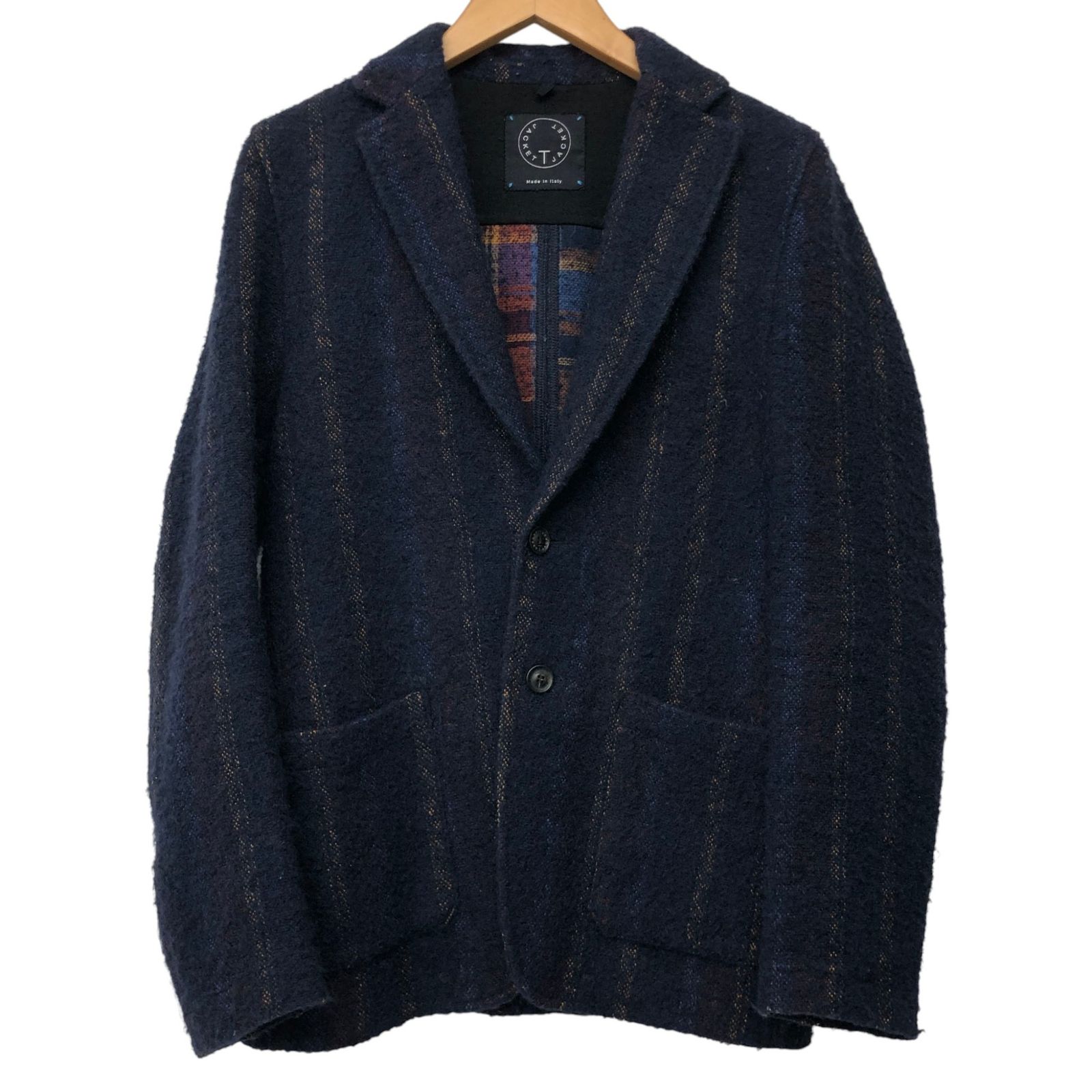 T-JACKET/ウールチェック/ジャケット/ストライプ/ネイビー/51G419J/サイズXS/メンズ/RS1557