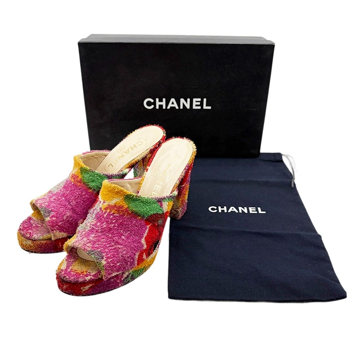 CHANEL 97P ココマーク パイル地 ミュール 37.5 約24cm A08800 マルチ