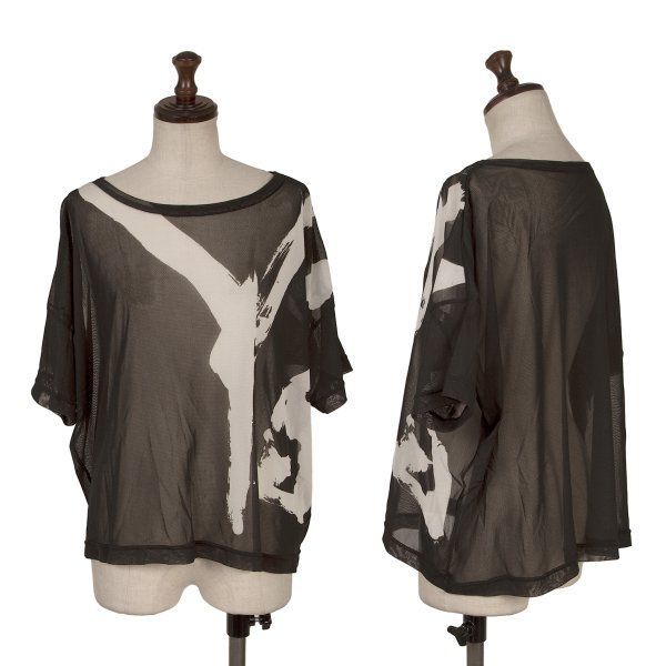 ワイズY's ロゴプリントメッシュワイドTシャツ 黒2