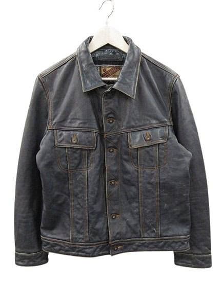 カーフィー レザー Curphey Leather トラッカージャケット Gジャンタイプ 42 革ジャン ネイビー
