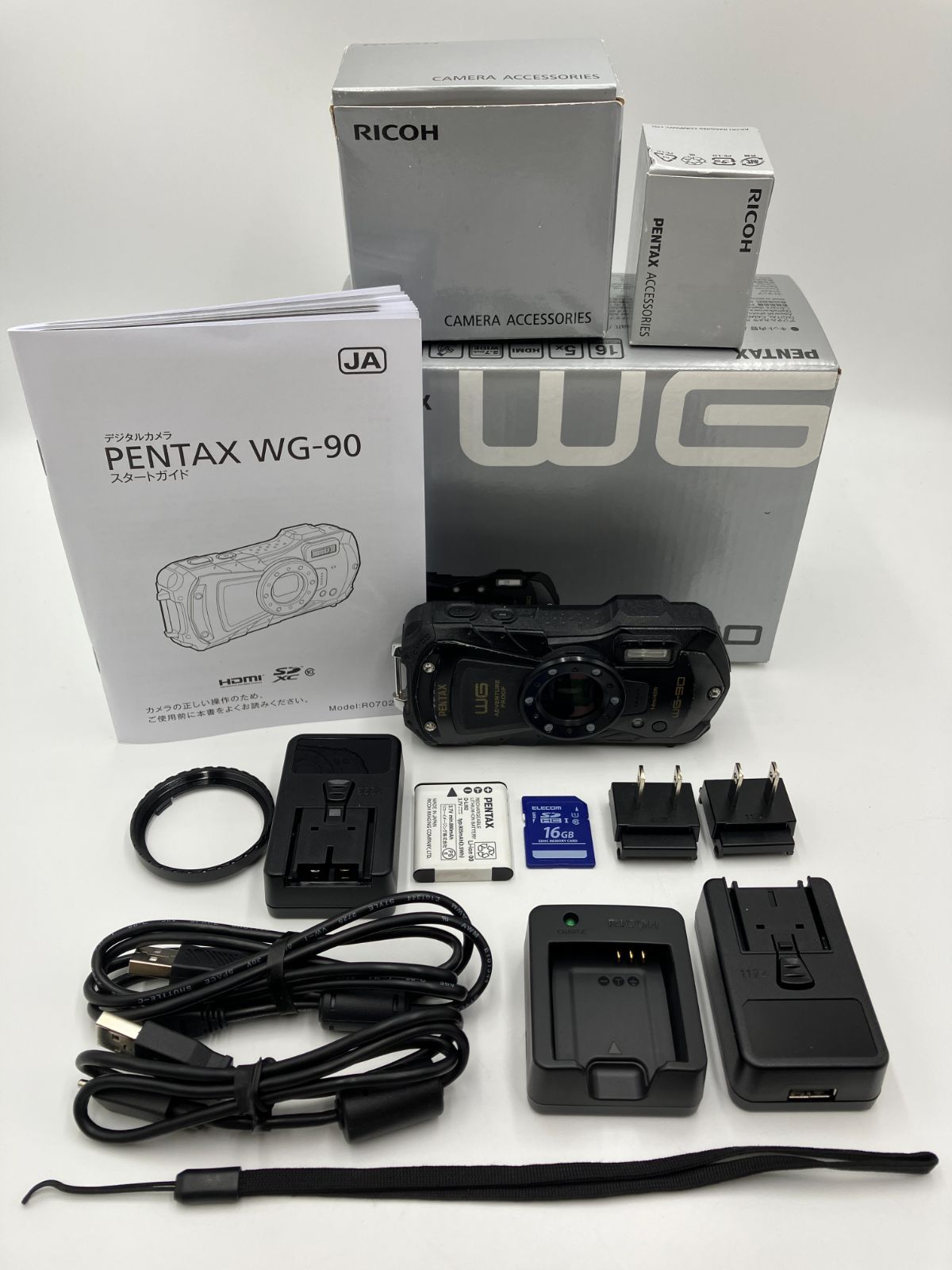 【動作確認済】PENTAX WG-90 ブラック 防水コンパクトデジタルカメラ