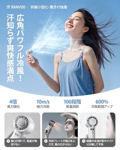 RANVOO ハンディファン【究極小型化・驚きの強風】扇風機 ハンディ 1-100段階風量調節 20,000RPM LEDディスプレイ ミニ扇風機 コンパクト 強力 万博 暑さ対策 熱中症対策 子供 通勤 屋外 旅行 プレゼント スノーホワイ 39c41d28