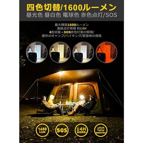 SUPERWAY 20000mAh led ランタンQC 3.0/22.5W 2024新登場 1600ルーメン 四色切替 昼光色 昼白色 電球色 赤色点灯 SOS IP65 防水 防災グッズ アウトドア ライト 電気量輝度数字表示 光色/輝度 3aa2610a