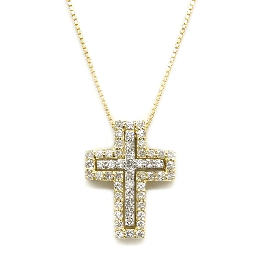 【栄】ジュエリー ネックレス クロス ダイヤモンド 計0.54ct K18YG K18WG 4.4g メンズ 小物 その他