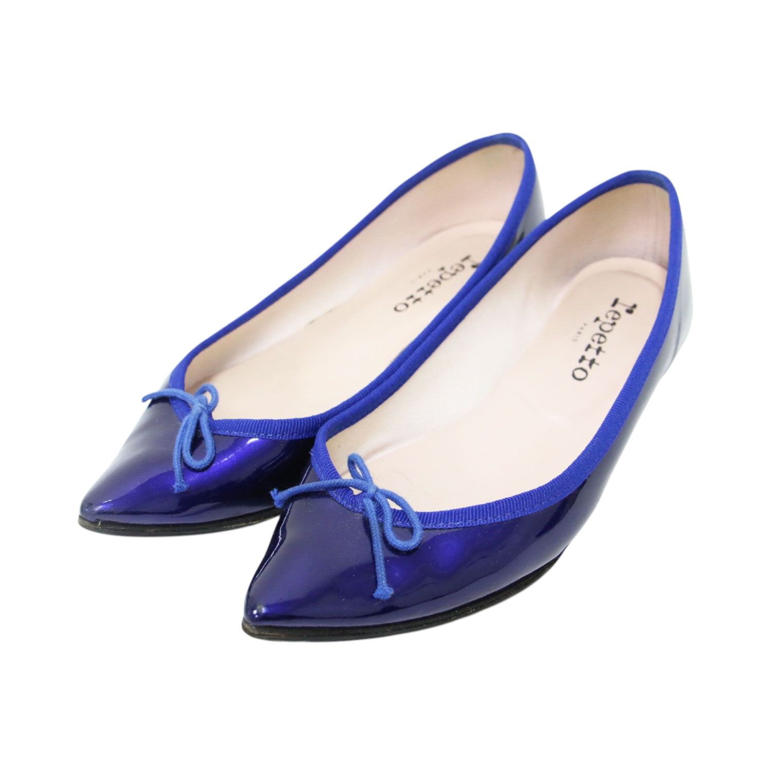 Repetto レペット サイズ:37 1/2(24.5cm) | ブリジット ポインテッドトゥ フラット パンプス / BRIGITTE バレエシューズ リボン | エナメル ブルー | ブランド シューズ 靴【レディース】【中古】