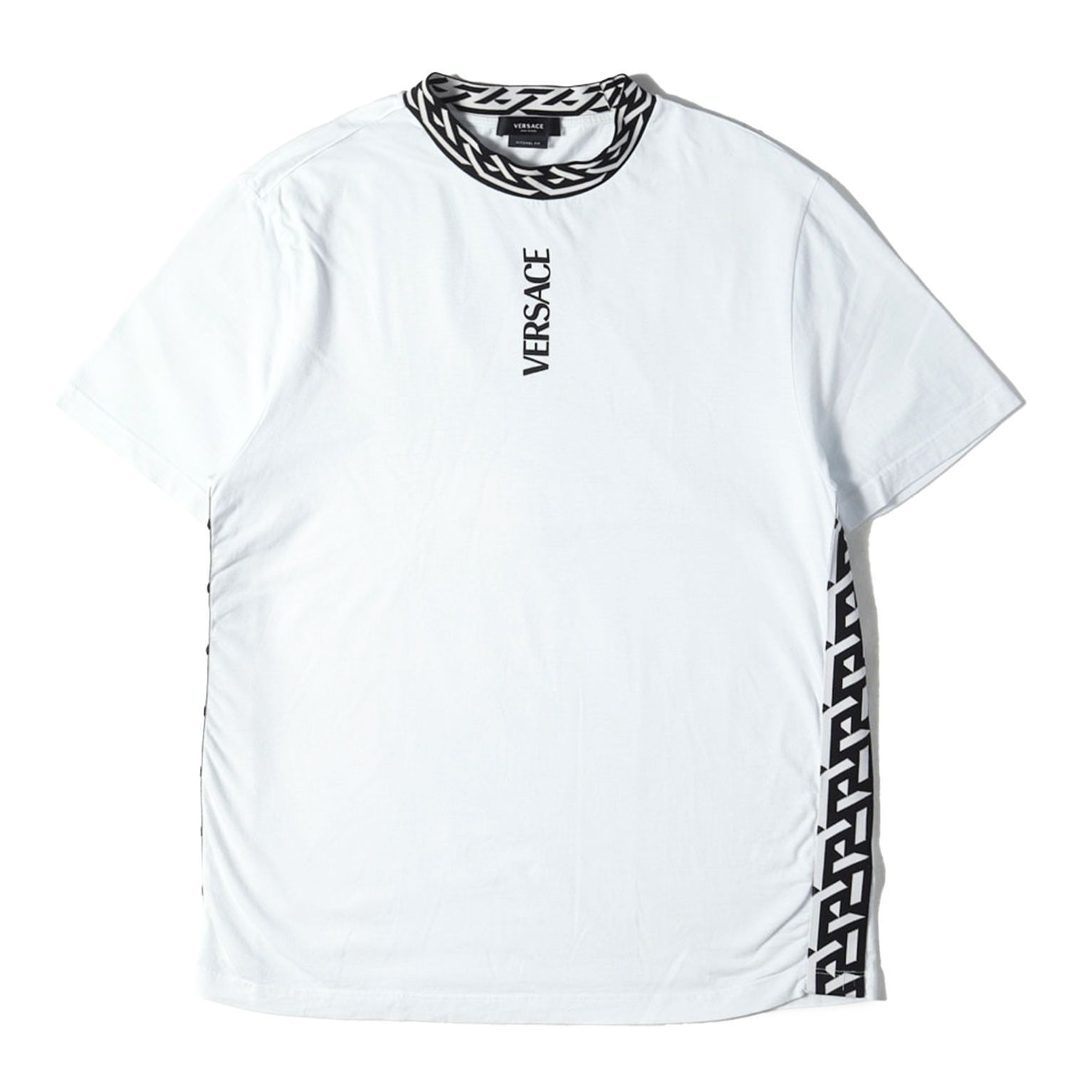 VERSACE ヴェルサーチ Tシャツ ホワイト 白 サイズ:L | リブデザイン ブランドロゴ Tシャツ (MITCHEL FIT) | トップス カットソー 半袖【メンズ】【中古】