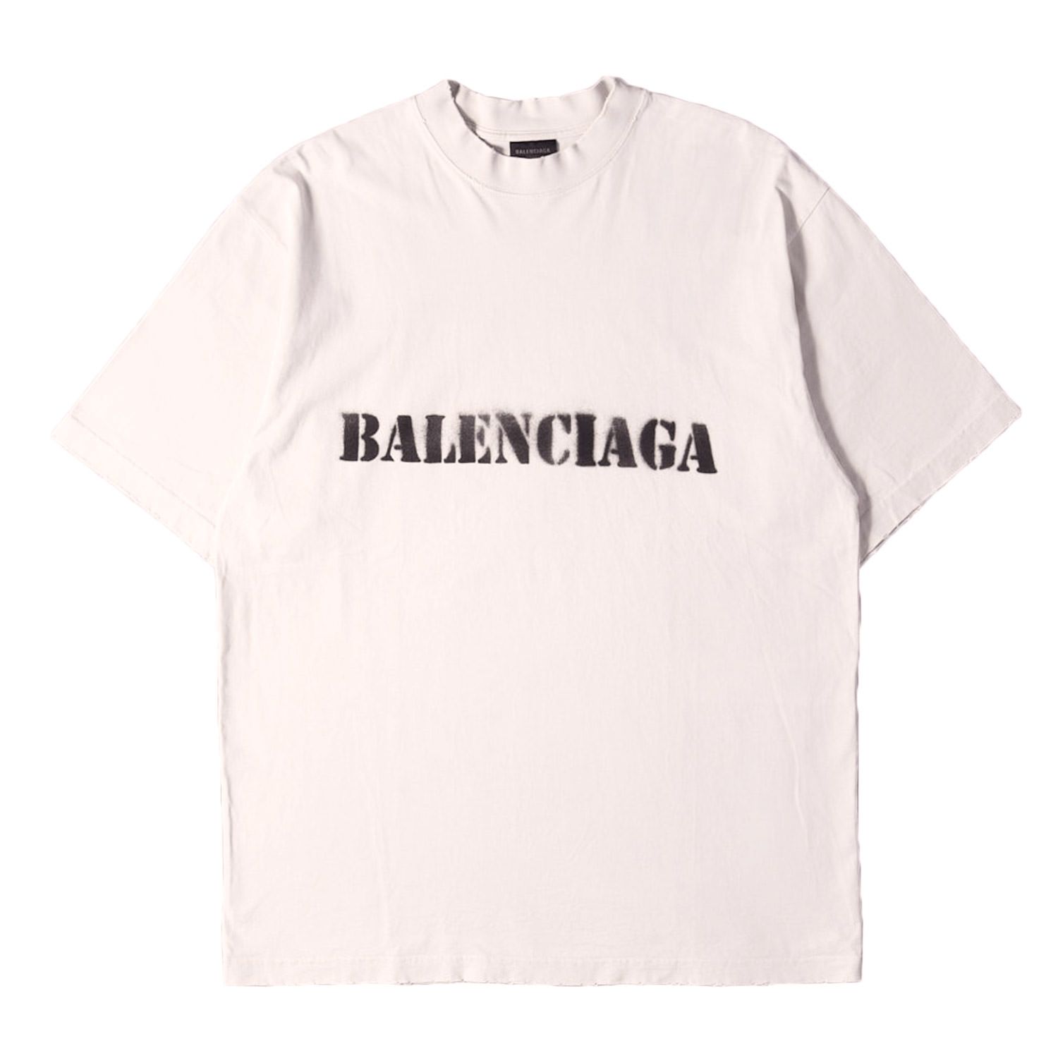 【美品】BALENCIAGA バレンシアガ Tシャツ アイボリー系 サイズ:S | 24SS ダメージ加工 ステンシルロゴ オーバーサイズ Tシャツ | トップス カットソー 半袖【メンズ】【中古】