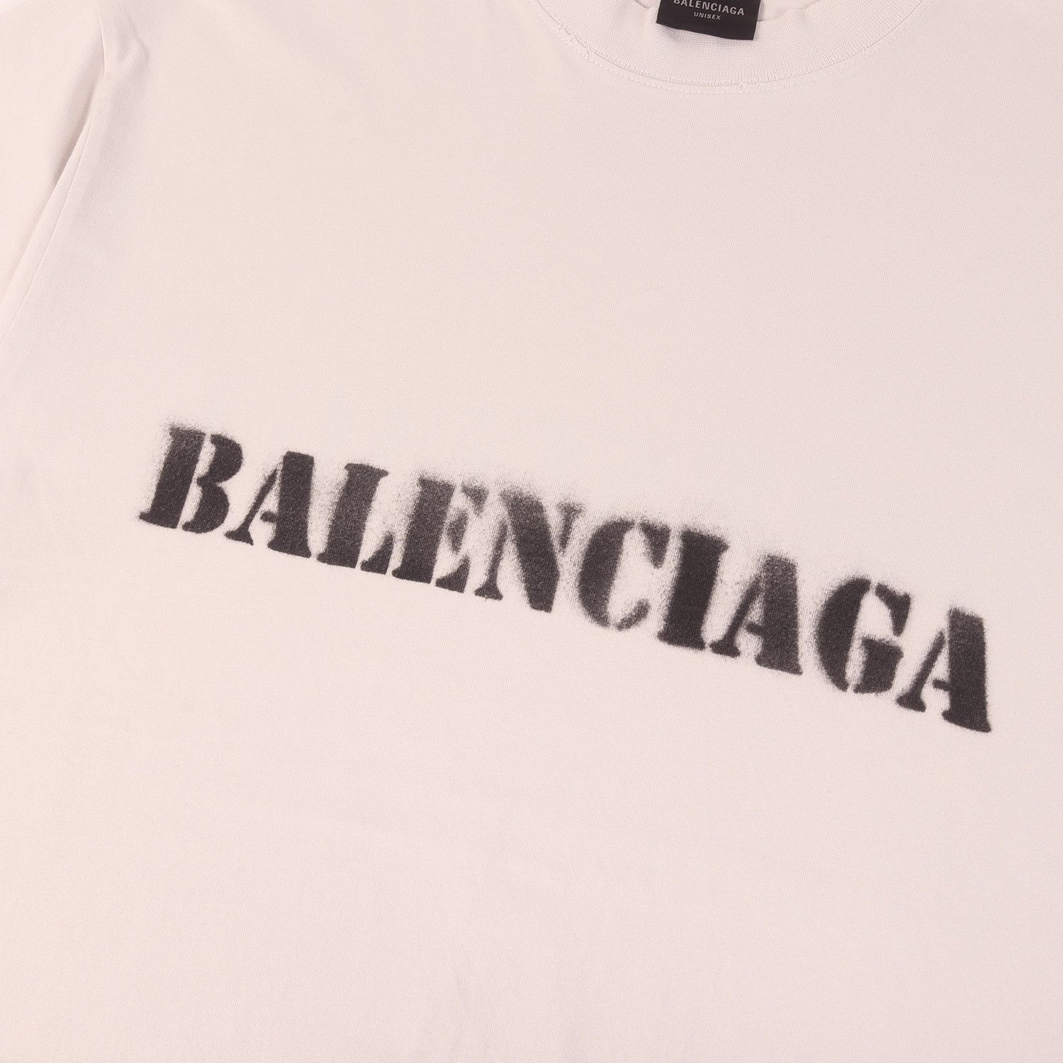 【美品】BALENCIAGA バレンシアガ Tシャツ アイボリー系 サイズ:S | 24SS ダメージ加工 ステンシルロゴ オーバーサイズ Tシャツ | トップス カットソー 半袖【メンズ】【中古】