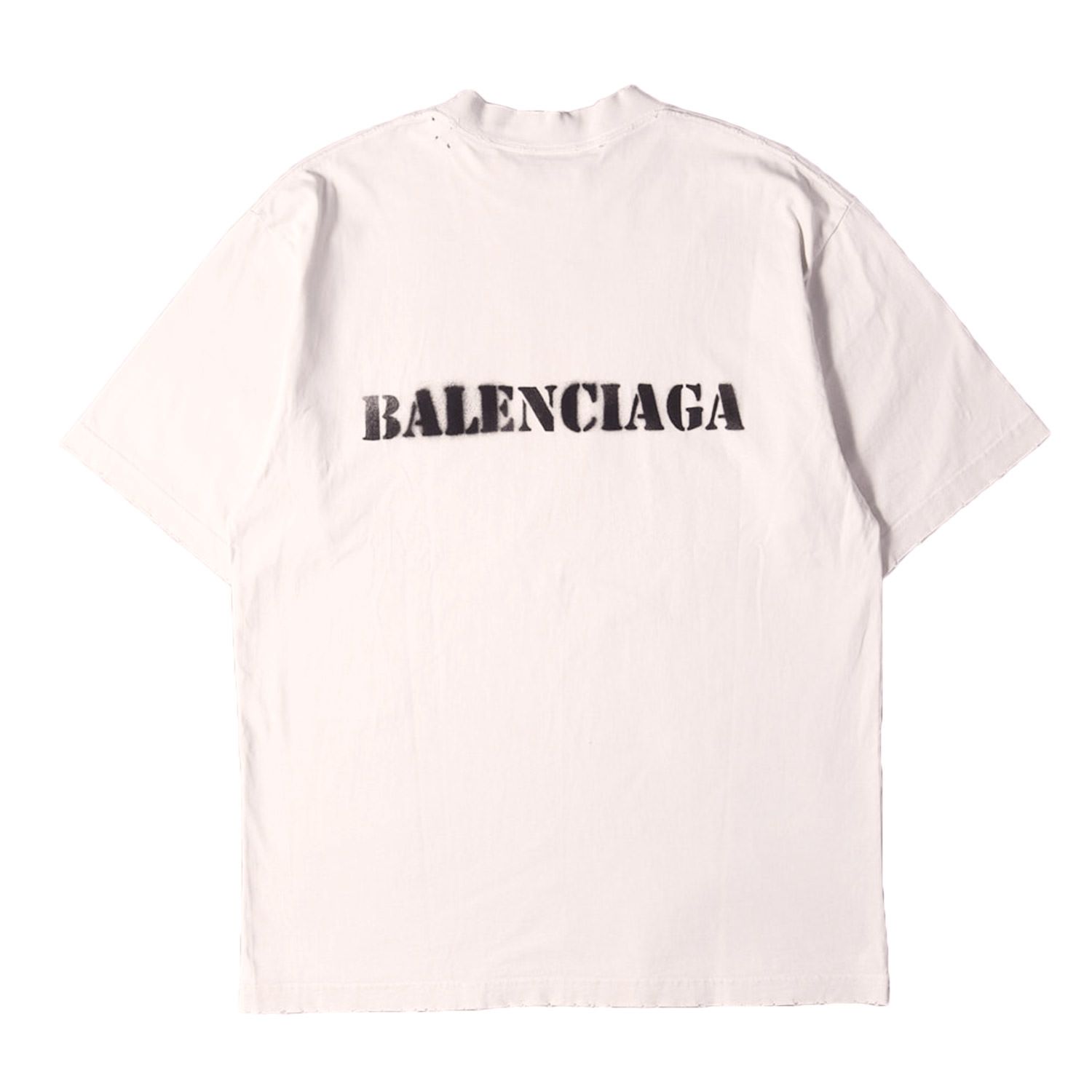 【美品】BALENCIAGA バレンシアガ Tシャツ アイボリー系 サイズ:S | 24SS ダメージ加工 ステンシルロゴ オーバーサイズ Tシャツ | トップス カットソー 半袖【メンズ】【中古】