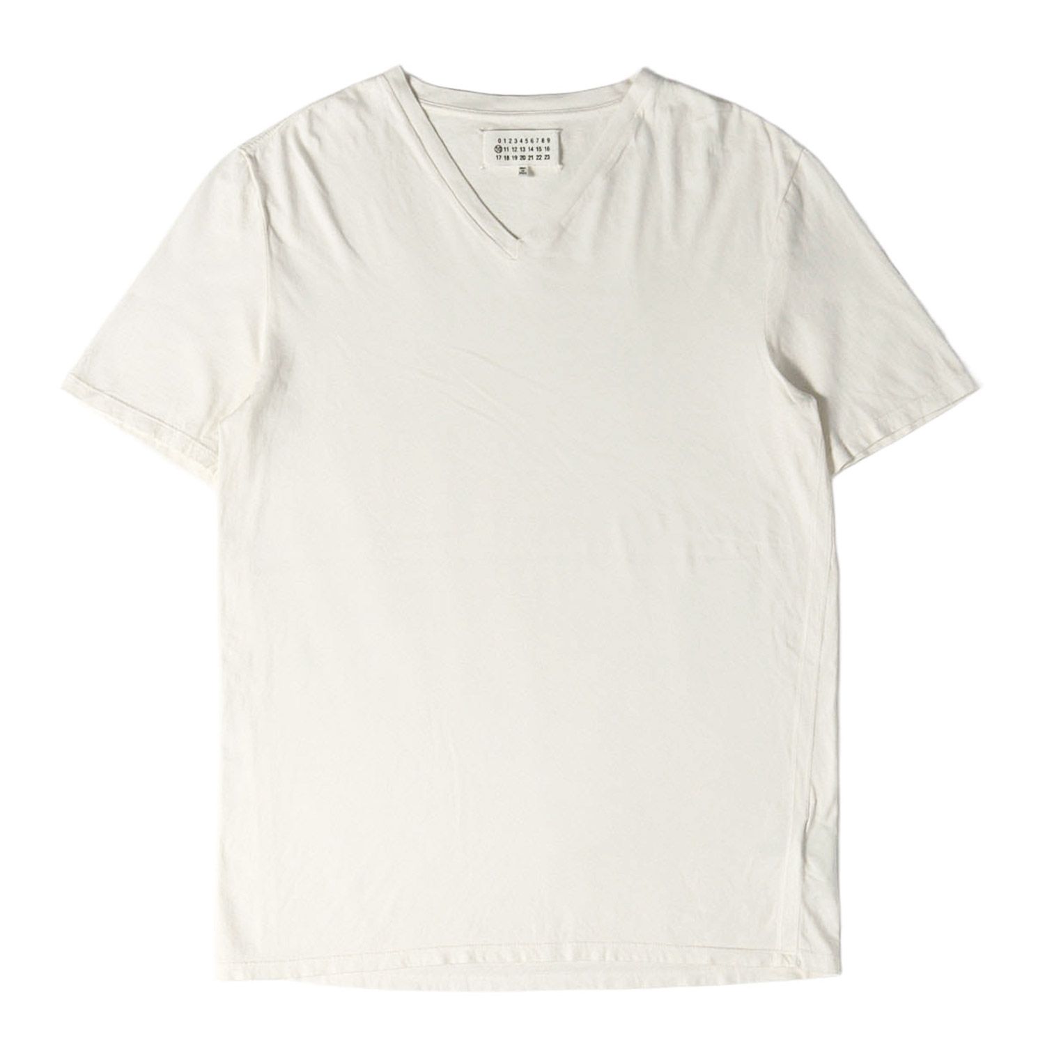 Maison Martin Margiela メゾンマルタンマルジェラ Tシャツ ホワイト 白 サイズ:50 | サイドテープ Vネック Tシャツ | MM10 | トップス カットソー 半袖【メンズ】【中古】